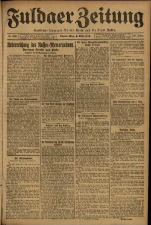 Erste Ausgabe vom Donnerstag, den 04. Mai 1922.
