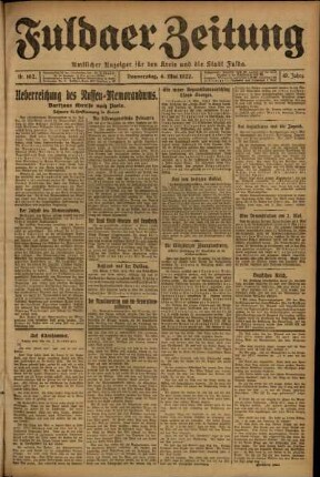 Erste Ausgabe vom Donnerstag, den 04. Mai 1922.