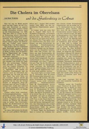 Die Cholera im Oberelsass und der Gurkenkrieg in Colmar.