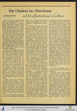 Die Cholera im Oberelsass und der Gurkenkrieg in Colmar.