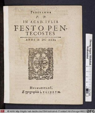 Programma P. P. In Acad. Iulia Festo Pentecostes : Anni MDCXXXI.