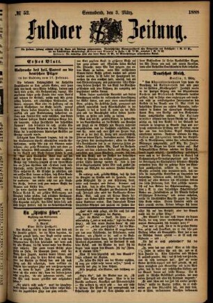 Erste Ausgabe vom Samstag, den 03. März 1888.