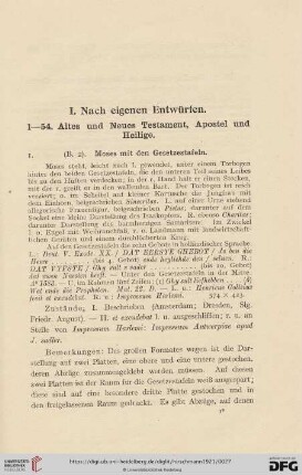 I. Nach eigenen Entwürfen (Nr. 1 - 291)