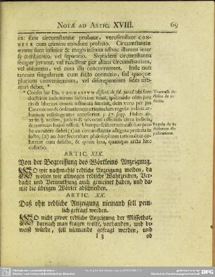 Artic. XIX. Von der Begreiffung des Wörtleins Anzeigung