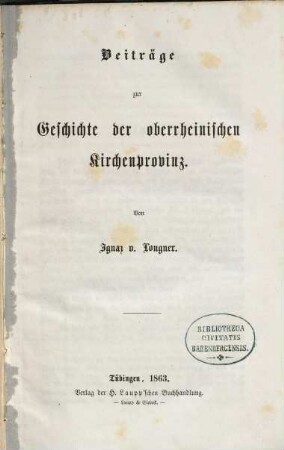 Beiträge zur Geschichte der oberrheinischen Kirchenprovinz
