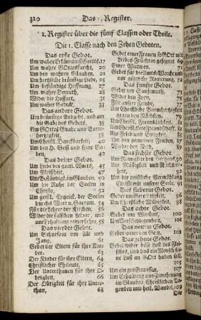 ... Register über die fünf Classen oder Theile