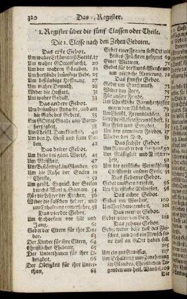 ... Register über die fünf Classen oder Theile