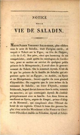 Notice sur la vie de Saladin