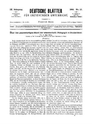 Über den gegenwärtigen Stand der wissenschaftl. Pädagogik für Deutschland : (Fortsetzung)