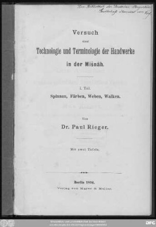 T. 1: Spinnen, Färben, Weben, Walken