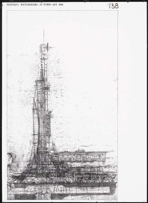 »In-form-art« Kulturinstitut der Zukunft am Kulturforum, Berlin-Tiergarten Schinkelwettbewerb 1988: Ansicht Süden 1:200