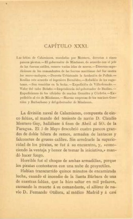 Capítulo XXXI. Las falúas de Calamianes, mandadas por Montero, derrotan á cinco pancos piratas. - ...