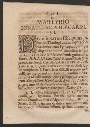 Cap. I. De Martyrio Ignatii Ac Polycarpi.