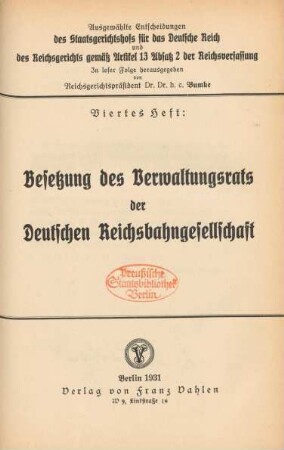 Besetzung des Verwaltungsrats der Deutschen Reichsbahngesellschaft