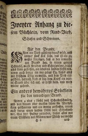Zweyter Anhang zu diesem Büchlein, vom Rind-Vieh, Schafen und Schweinen.