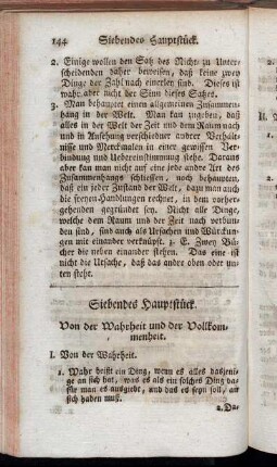 Siebendes Hauptstück. Von der Wahrheit und der Vollkommenheit.