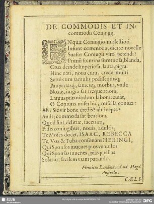 De Commodis Et Incommodis Coniugii