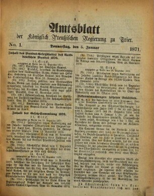 Amtsblatt der Bezirksregierung zu Trier. 1871