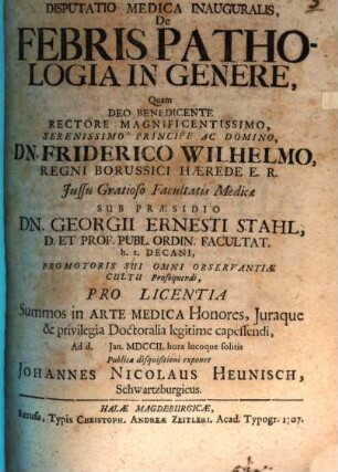 Disputatio Medica Inauguralis De Febris Pathologia In Genere