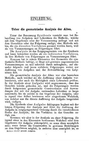 Einleitung. Ueber die geometrische Analysis der Alten.