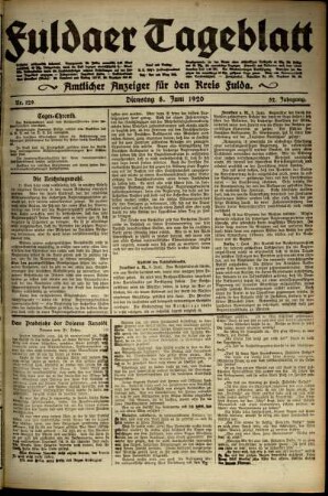 Ausgabe vom Dienstag, den 08. Juni 1920.