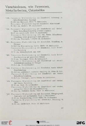 7. Verschiedenes, wie Fayencen, Metallarbeiten, Ostasiatika (399-559)