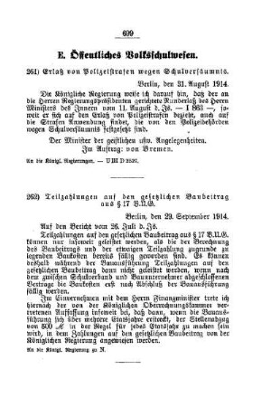 Teilzahlungen auf den gesetzlichen Baubeitrag aus § 17 B. U. G. : [E. Öffentliches Volksschulwesen]