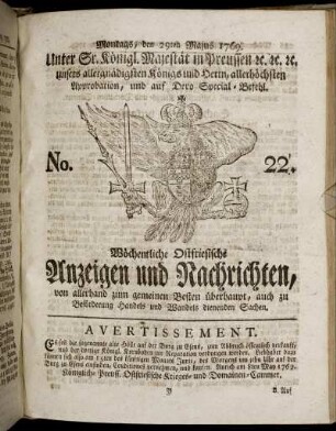 No. 22. Montags, den 29ten Majus 1769.