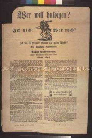 Satirisches Flugblatt: Wer will huldigen (Aujust Buddelmeyer)