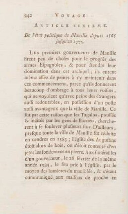 Article sixieme. De l'état politique de Manille depuis 1565 jusqu'en 1775