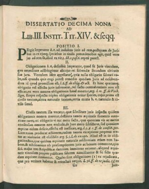 Dissertatio Decima Nona Ad Lib. III. Instit. Tit. XIV. & seqq.