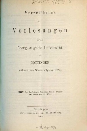 Verzeichnis der Vorlesungen. 1889/90. WH