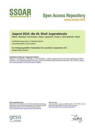 Jugend 2010: die 16. Shell Jugendstudie