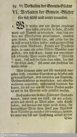 VI. Verhalten der Gemein-Glieder für sich selbst und unter einander