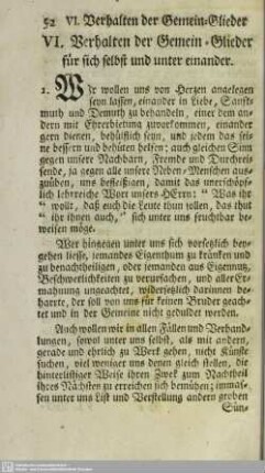 VI. Verhalten der Gemein-Glieder für sich selbst und unter einander
