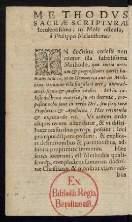 Methodus Sacrae Scripturae luculentissima, in Mose ostensa, a Philippo Melanthone.