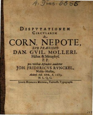 Disputationem circularem de Corn. Nepote