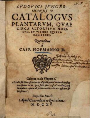 Catalogus plantarum, quae circa Altorfium Noricum, et vicinis quibusdam locis