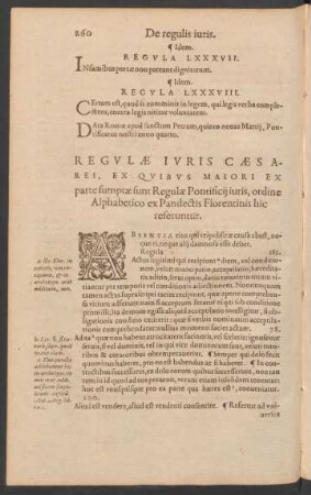 Regulae Iuris Caesarei, Ex Quibus Maiori ex parte sumptae sunt Regulae Pontificii iuris, ordine Alphabetico ex Pandectis Florentinis hic referuntur.
