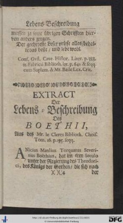 Extract Der Lebens-Beschreibung Des Boethii.