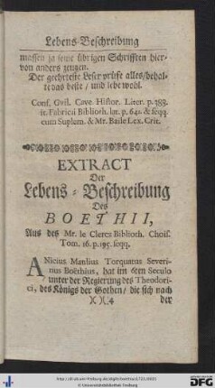 Extract Der Lebens-Beschreibung Des Boethii.