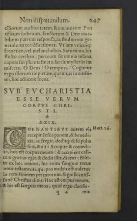 Sub eucharistia esse verum corpus Christi. XXIX.