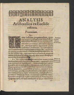 Analysis Aristotelica ex Euclide restituta. Prooemium.