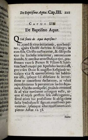 Caput III. De Baptismo Aquæ.