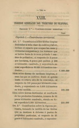 XXIII. Ingresos generales del territorio de Filipinas