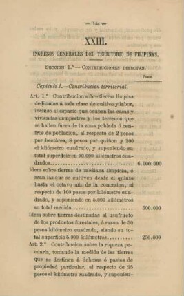 XXIII. Ingresos generales del territorio de Filipinas