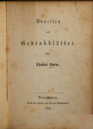 Novellen und Gedenkblätter