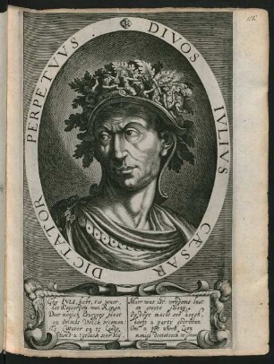 Stich: Porträt Julius Caesars (eingeklebt)