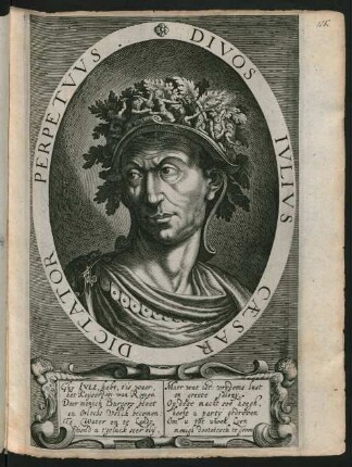 Stich: Porträt Julius Caesars (eingeklebt)