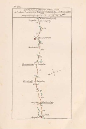 Pl. XVIII Route from Madras to Ootacamund via Sadras, Pondicherry, Tanjore, Trichinopoly and Avenashy